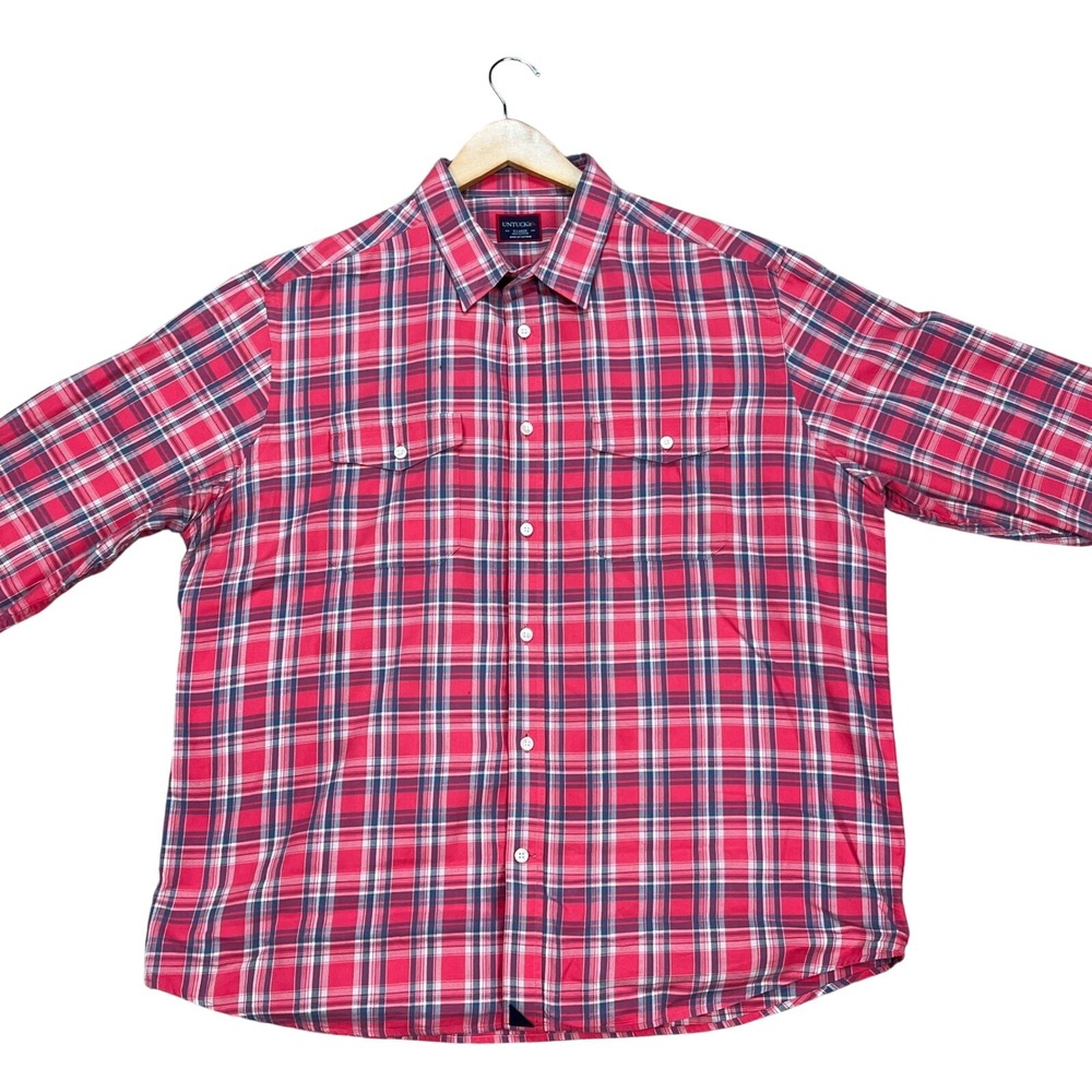 UNTUCKit Shirt Mens XL Red Blue White Plaid Long Sleeve Button Down Twill EUC